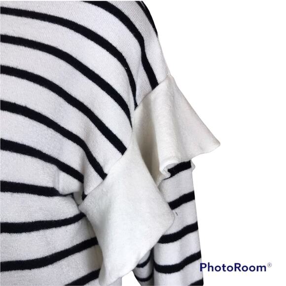 ZARA KNIT Bell Sleeve Ruffle Shoulder Stripe Sweater Size Small - Picture 3 of 4